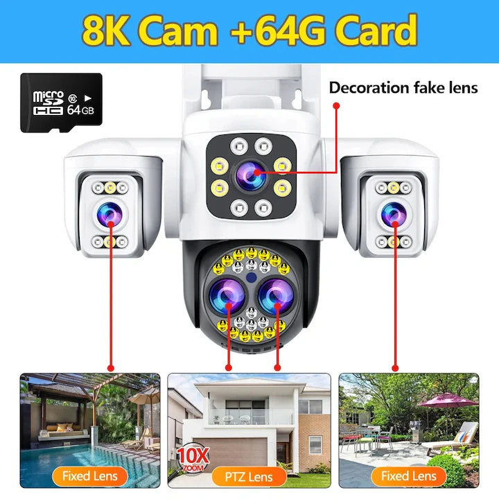 Cameră de Supraveghere WiFi cu 3 Lentile și Iluminare LED, Alb