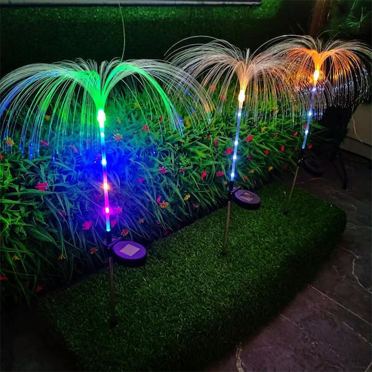 Set 4 Lămpi Solare Decorative tip Meduză pentru Grădină, LED RGB, Fibră Optică