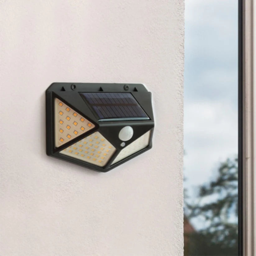 Lampă Solară de Perete cu 100 LED-uri și Senzor de Mișcare, pentru Exterior, Negru