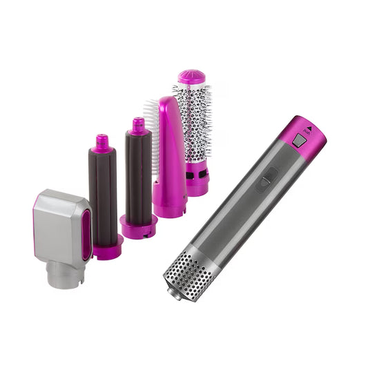 Multistyler 5 în 1 cu Aer Cald, Tehnologie Air Wrap, Putere 1000W, Ondulator și Perie pentru Uscare, Îndreptare și Volum, Gri/Roz