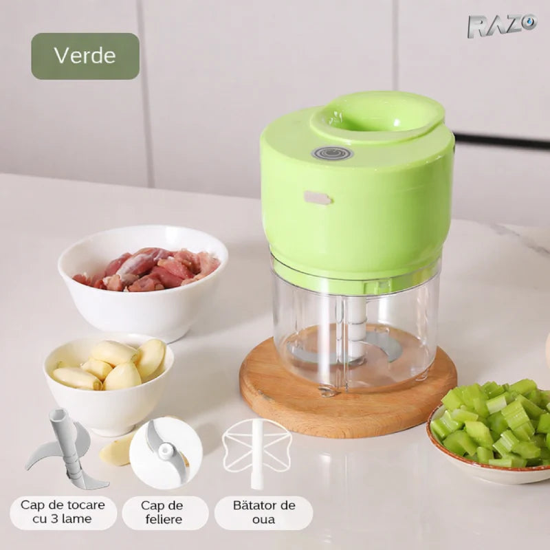 Tocător Electric Portabil pentru Legume, Fructe și Usturoi, Compact, Verde