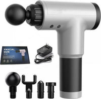 Aparat de Masaj Profesional Fascial Gun cu Vibromasaj, 4 Capete, 6 Viteze, Gri/Negru