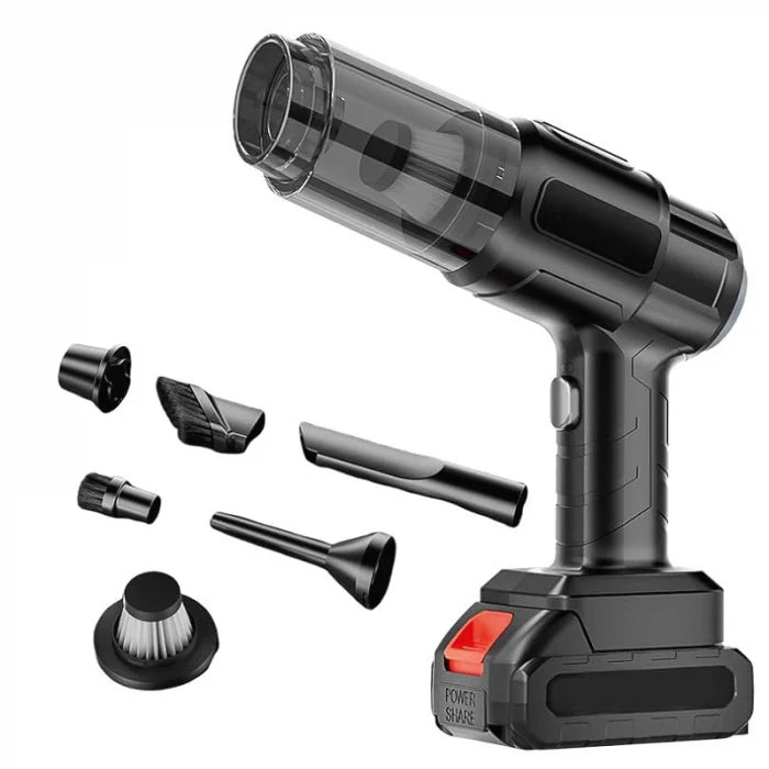 Aspirator Auto cu Acumulator 21V, 9 Accesorii, Baterie 2000mAh, Portabil, Negru