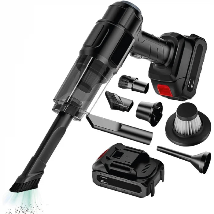 Aspirator Auto cu Acumulator 21V, 9 Accesorii, Baterie 2000mAh, Portabil, Negru