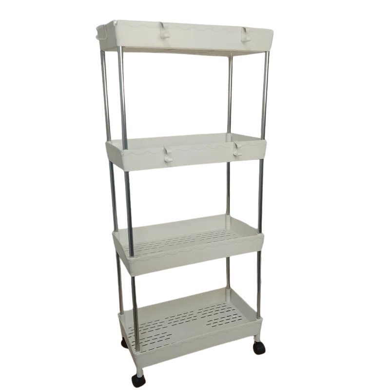Etajeră Mobilă cu 4 Rafturi pe Roți, Organizator Îngust pentru Baie și Bucătărie, 40x22x80 cm, Alb