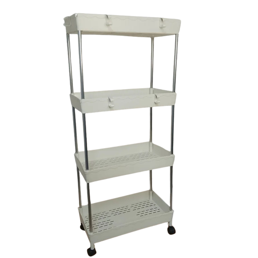 Etajeră Mobilă cu 4 Rafturi pe Roți, Organizator Îngust pentru Baie și Bucătărie, 40x22x80 cm, Alb