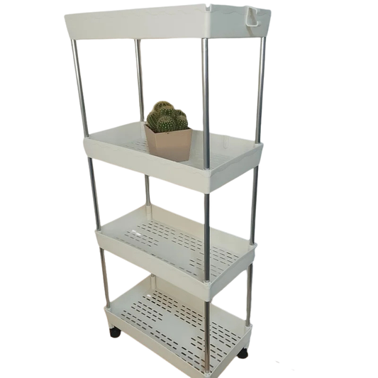 Etajeră Mobilă cu 4 Rafturi pe Roți, Organizator Îngust pentru Baie și Bucătărie, 40x22x80 cm, Alb