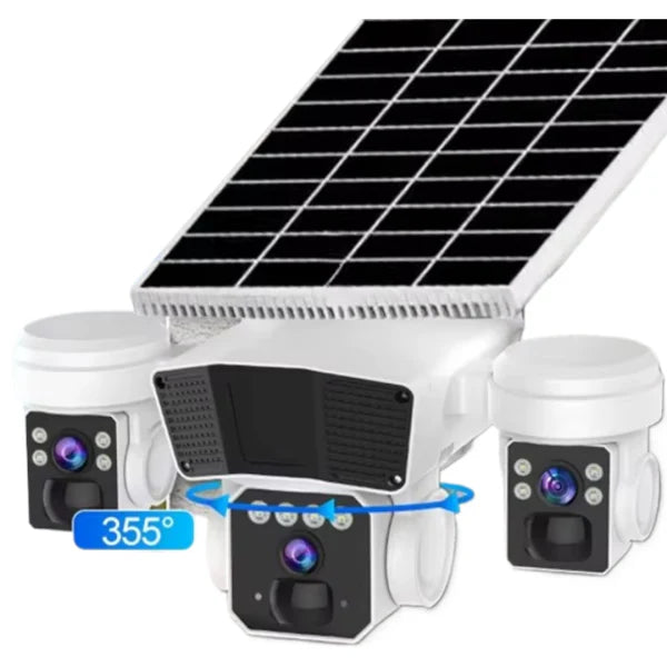 Cameră de Supraveghere Exterior 4G 3 în 1 cu Panou Solar și 3 Lentile