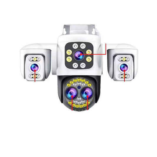 Cameră de Supraveghere WiFi cu 3 Lentile și Iluminare LED, Alb