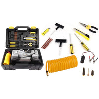 Kit Pană Auto cu Compresor 12V, 2 Cilindri, 150 PSI, Accesorii Reparație și Cutie de Transport