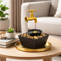 Fântână Decorativă de Masă cu Efect Robinet Suspendat, pentru Interior, Auriu/Negru