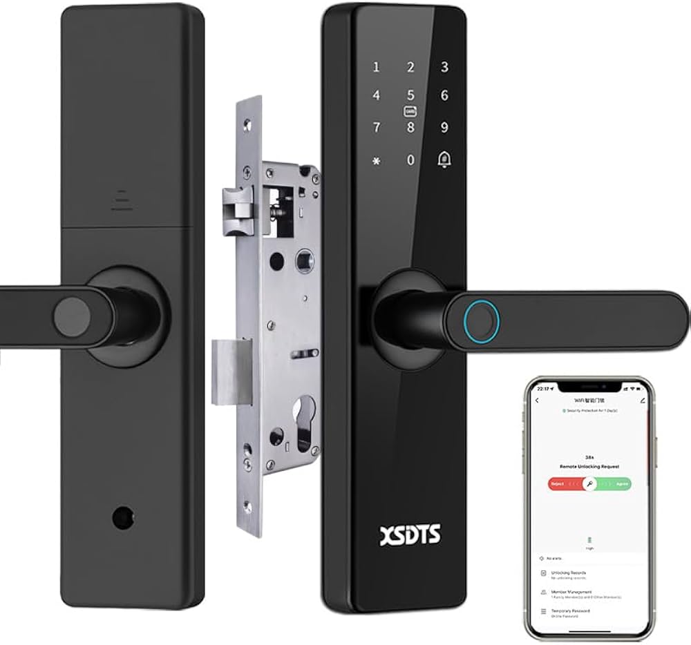 Încuietoare Inteligentă Wireless cu Amprentă, Tastatură și Mâner, Negru