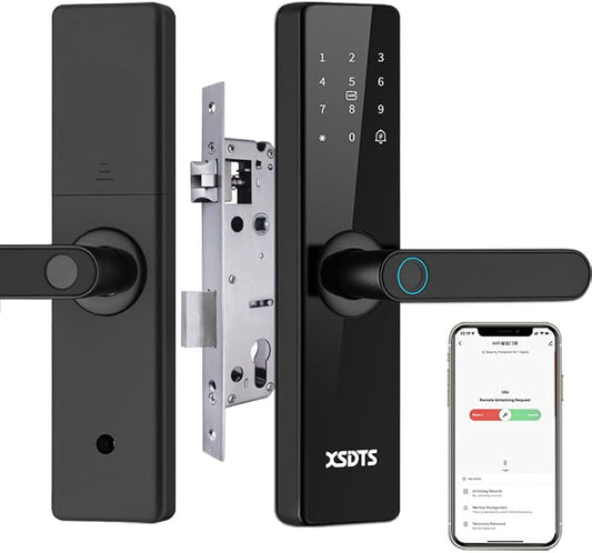 Încuietoare Inteligentă Wireless cu Amprentă, Tastatură și Mâner, Negru