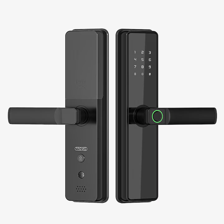 Încuietoare Inteligentă pentru Ușă cu Amprentă, Parolă și Control prin Aplicație WiFi, Negru