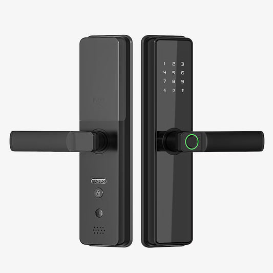 Încuietoare Inteligentă pentru Ușă cu Amprentă, Parolă și Control prin Aplicație WiFi, Negru