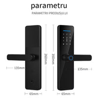 Încuietoare Inteligentă pentru Ușă cu Amprentă, Parolă și Control prin Aplicație WiFi, Negru