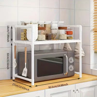 Raft Organizator pentru Cuptorul cu Microunde, Etajeră de Blat cu 2 Niveluri și Cârlige, 50 cm, Alb