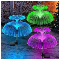 Set 4 Lămpi Solare Decorative tip Meduză pentru Grădină, LED RGB, Fibră Optică