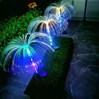 Set 4 Lămpi Solare Decorative tip Meduză pentru Grădină, LED RGB, Fibră Optică