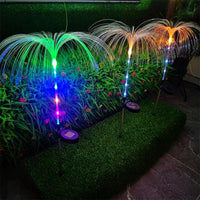 Set 4 Lămpi Solare Decorative tip Meduză pentru Grădină, LED RGB, Fibră Optică
