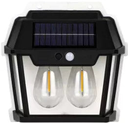 Lampă Solară de Perete cu 2 Becuri LED și Senzor de Mișcare, pentru Exterior, Negru