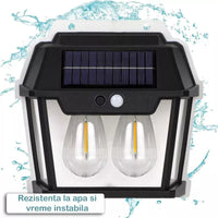Lampă Solară de Perete cu 2 Becuri LED și Senzor de Mișcare, pentru Exterior, Negru