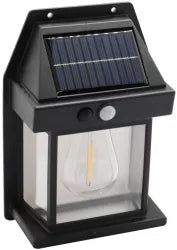 Lampă Solară de Perete cu Senzor de Mișcare, 1 Bec LED, pentru Exterior, Negru