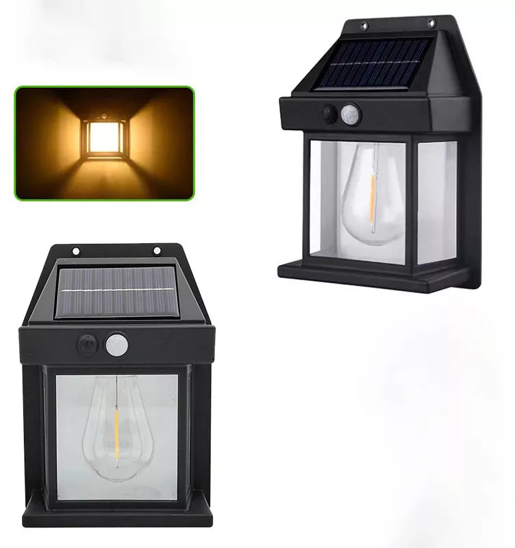 Lampă Solară de Perete cu Senzor de Mișcare, 1 Bec LED, pentru Exterior, Negru