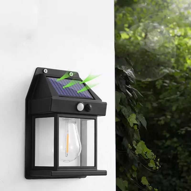 Lampă Solară de Perete cu Senzor de Mișcare, 1 Bec LED, pentru Exterior, Negru