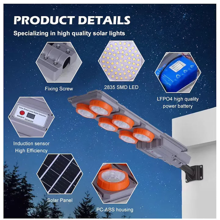 Lampă Stradală Solară LED cu Braț Metalic, 400W/600W ,pentru Exterior