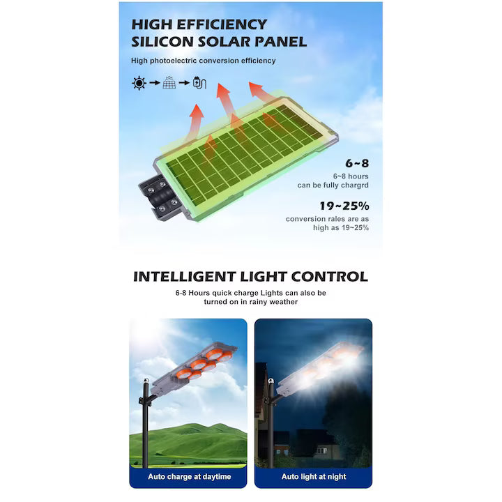 Lampă Stradală Solară LED cu Braț Metalic, 400W/600W ,pentru Exterior