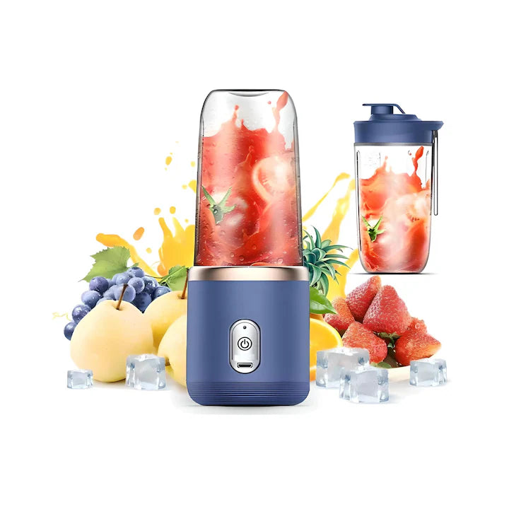 Mini Blender Portabil USB, 400 ml, 6 Lame din Inox, pentru Smoothie și Sucuri, Albastru