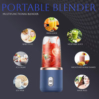 Mini Blender Portabil USB, 400 ml, 6 Lame din Inox, pentru Smoothie și Sucuri, Albastru