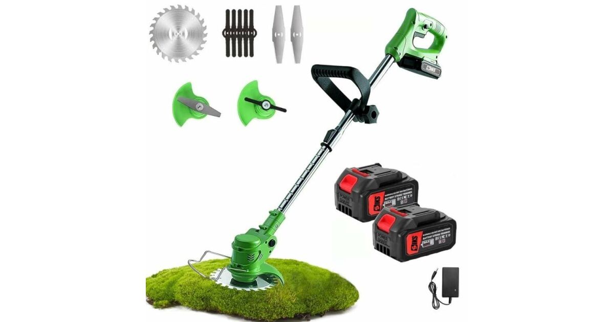 Motocoasă Electrică cu 2 Acumulatori 48V, 3 Tipuri de Lame și Disc, Verde
