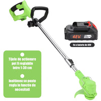 Motocoasă Electrică cu Roți, 2 Acumulatori 48V și Set Accesorii, Verde