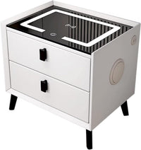 Noptieră Inteligentă Multifuncțională, 2 Sertare, LED Tactil 3 Culori, Încărcare Wireless, USB, Difuzor Bluetooth, Sticlă Securizată, 50 x 40 x 45 cm, Gri Deschis