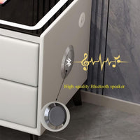 Noptieră Inteligentă Multifuncțională, 2 Sertare, LED Tactil 3 Culori, Încărcare Wireless, USB, Difuzor Bluetooth, Sticlă Securizată, 50 x 40 x 45 cm, Gri Deschis