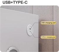 Noptieră Inteligentă Multifuncțională, 2 Sertare, LED Tactil 3 Culori, Încărcare Wireless, USB, Difuzor Bluetooth, Sticlă Securizată, 50 x 40 x 45 cm, Gri Deschis