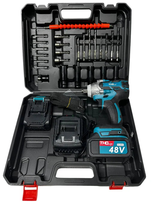 Pistol Impact cu 2 Acumulatori 48V, Set Accesorii și Valiză de Transport, Albastru/Negru