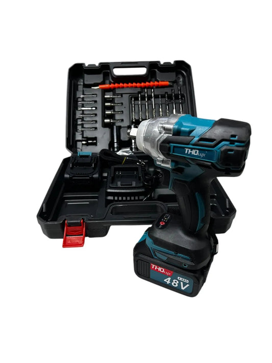 Pistol Impact cu 2 Acumulatori 48V, Set Accesorii și Valiză de Transport, Albastru/Negru