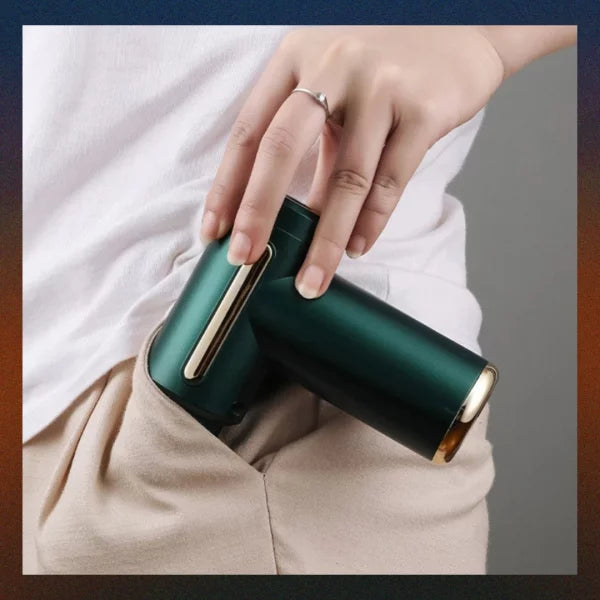 Pistol de Masaj Portabil, 6 Viteze, 4 Capete, ABS, Verde, 13.3 x 13 x 5 cm
