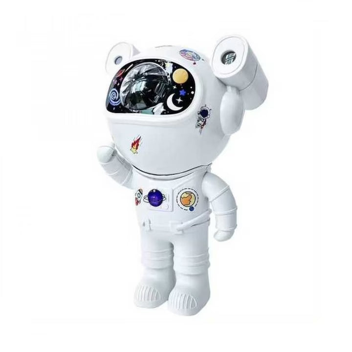 Proiector Astronaut cu Joc de Lumini și Stele, Bluetooth, Telecomandă și Reglare Luminozitate, Alb