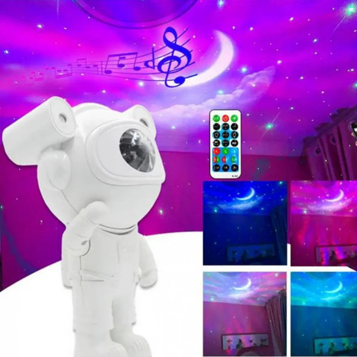Proiector Astronaut cu Joc de Lumini și Stele, Bluetooth, Telecomandă și Reglare Luminozitate, Alb