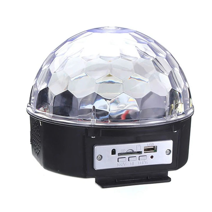 Proiector Disco LED Magic Ball cu Telecomandă, Boxă, USB și Card, 20W, Negru
