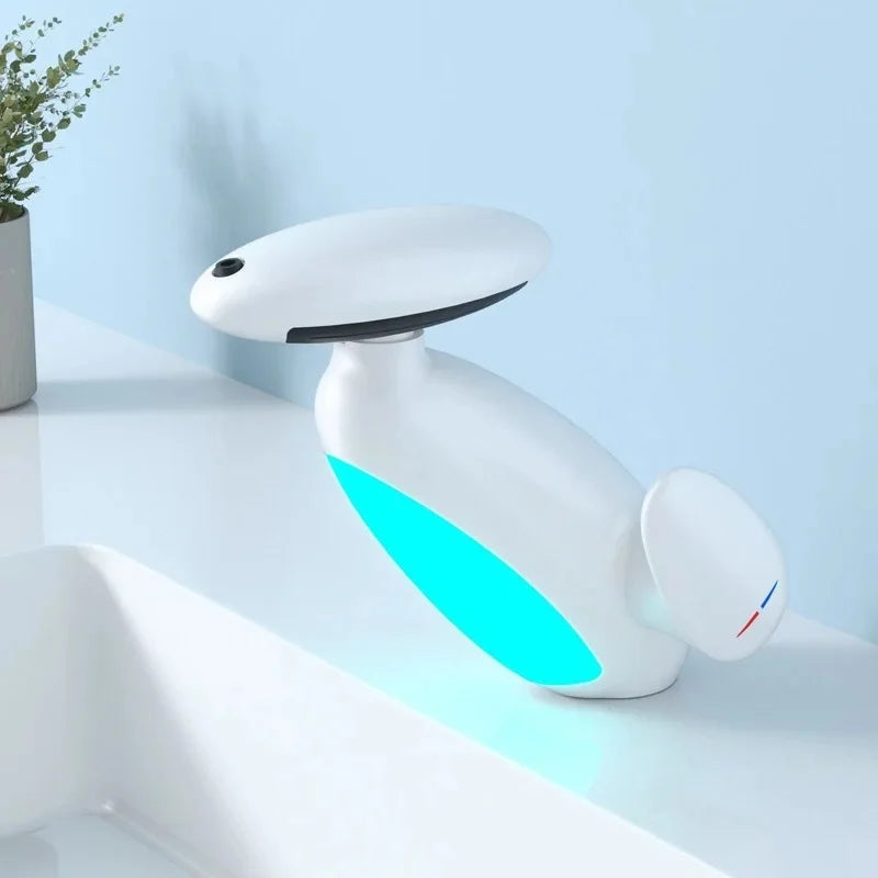 Robinet de Chiuvetă pentru Baie cu Lumină LED, Cap Extensibil 60 cm, 4 Moduri de Jet, Alb/Crom