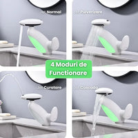 Robinet de Chiuvetă pentru Baie cu Lumină LED, Cap Extensibil 60 cm, 4 Moduri de Jet, Alb/Crom