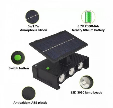 Set 4 Lămpi Solare de Perete Bidirecționale cu 6 LED, pentru Exterior, Negru