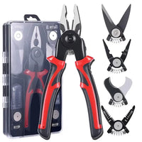 Set Clește Multifuncțional 5 în 1 din Oțel, cu Capete Interschimbabile, Maner Ergonomic, Roșu/Negru