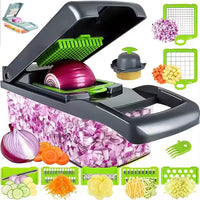 Set Tocător Legume 16 în 1 cu Recipient și Lame Interschimbabile, Verde/Gri