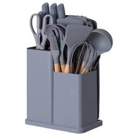 Set Ustensile de Bucătărie din Silicon cu Suport, Cutite și Accesorii, Gri